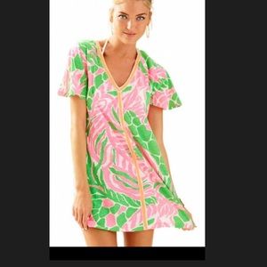New Lilly Pulitzer Benita Cover Up Tiki Pink Sz xs